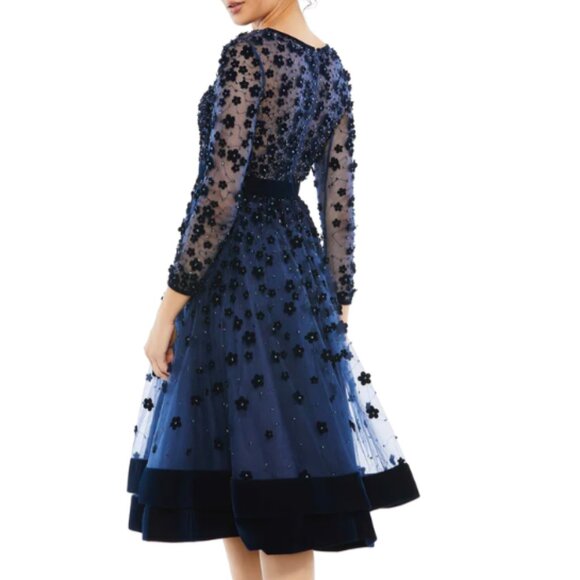 MAC DUGGAL 67007 EMBELLISHED ILLUSIONS HIGH NECK LONG SLEEVE MIDNIGHT DRESS sz 0 - Picture 2 of 4